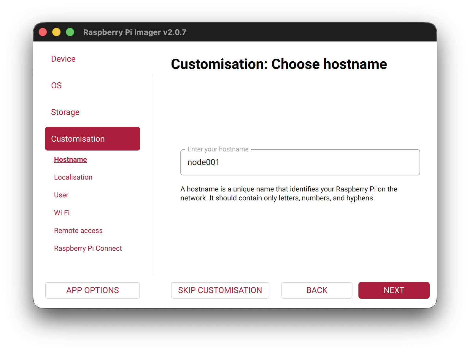 Enter hostname dialog