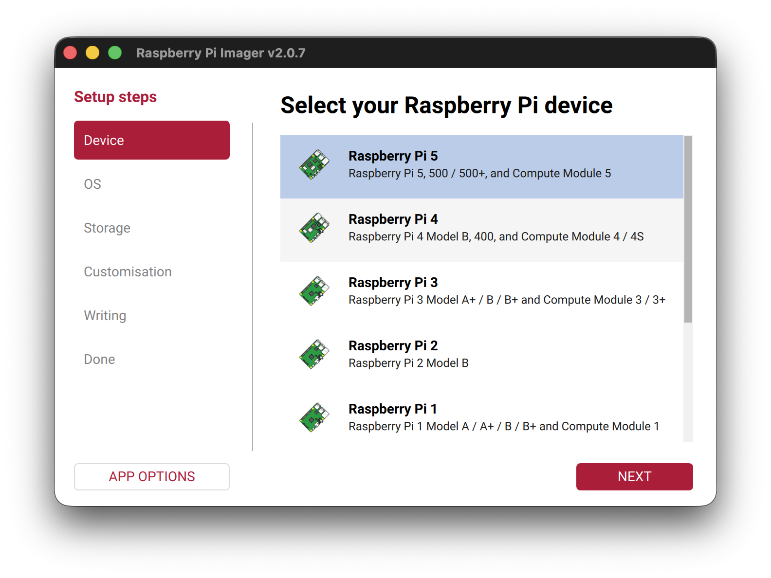 Selecting the Raspberry Pi 5